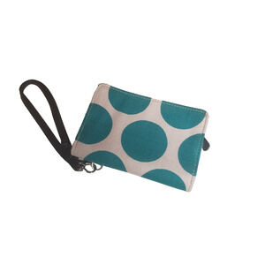 Thirty-One Wristlet Wallet ID Coin Purse Teal Polka Dot Pattern